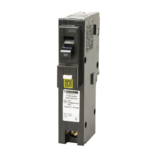 Square D Miniature Circuit Breaker, HOM Series 20A, 1 Pole, 120V AC HOM120PCAFIC